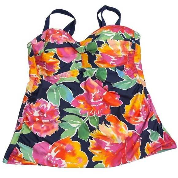 ALEX MARIE FLORAL WIRELESS TANKINI TOP 16‎ PLUS SIZE - Picture 1 of 7